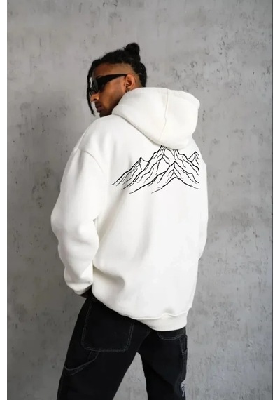 Vexor Erkek Nihilist Penguen Özel Tasarım Oversize Kapüşonlu Sweatshirt - Beyaz