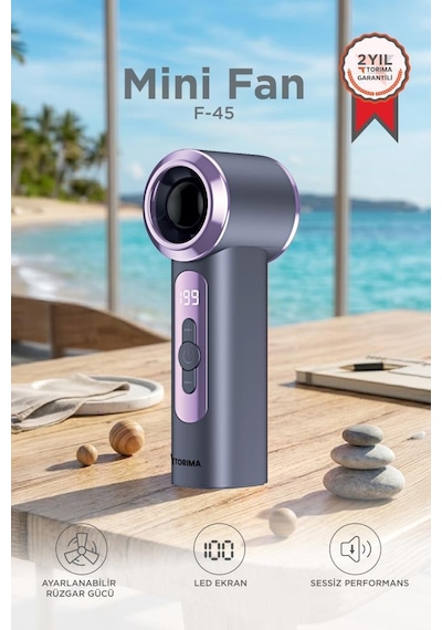 Şarjlı El Vantilatörü Dijital Göstergeli 199 Kademeli Turbo Mini Fan F45 Gri