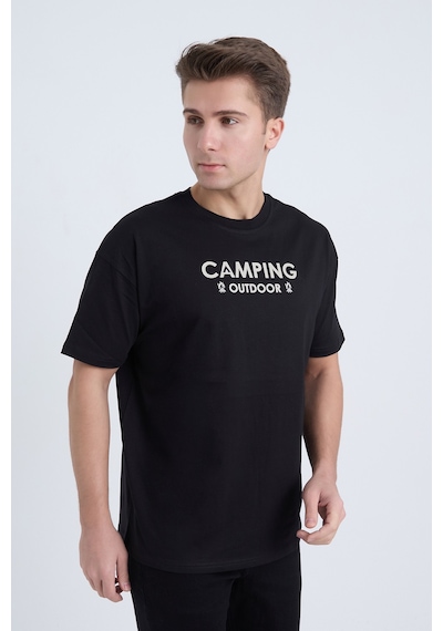 Velvoria Unisex Oversize Siyah Camping T-shirt