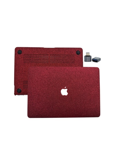 Apple Uyumlu MacBook Air 13 Kılıf Simli Parlak Vinil Sert Hard Case Tpu Taban İnce Hafif A2337 A2179 A1932 Bordo