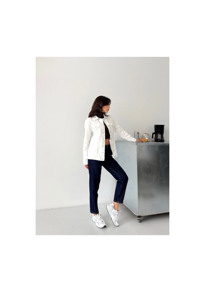 Kene Jeans Keten Beyaz Boyfriend Tam Kalıp Düğmeli Ceket Beyaz