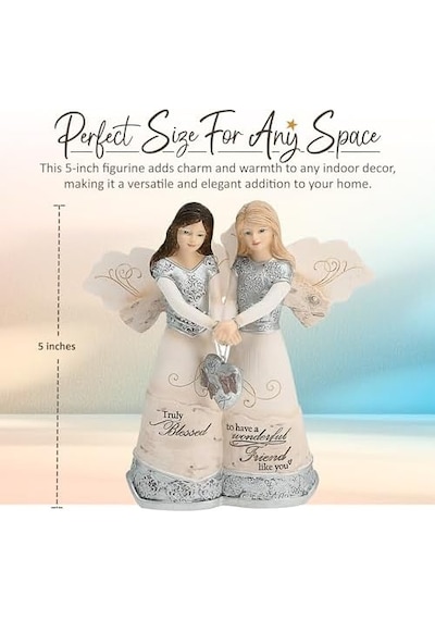 82417 Elements Angels - Truly Blessed To Have A Wonderful Friend Like You 12,7 Cm Çift Melek Heykelcik, Gümüş, Kahverengi, Bronz/bej, 14 Cm