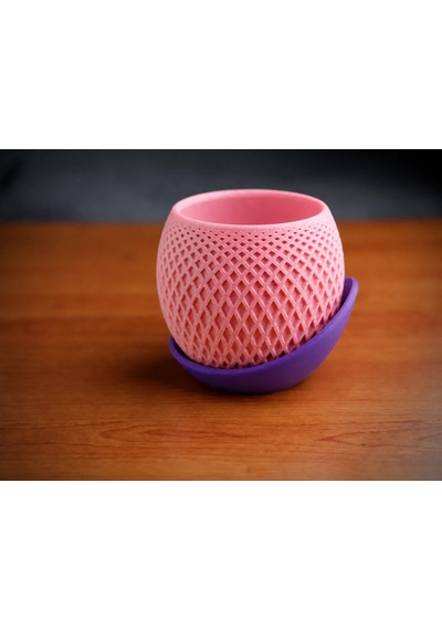 3d Baskı Küre Saksı - Kafes Dokulu İki Parçalı Dekoratif Saksı - Pembe-mor 32348370