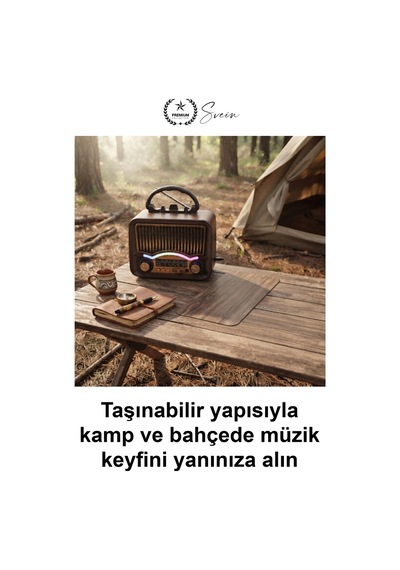 Retroradyo Solar Nostalji Müzik Kutusu Şarjlı Fm Radyo Bluetooth Hoparlör Usb Tf Kart Destekli Ahşa