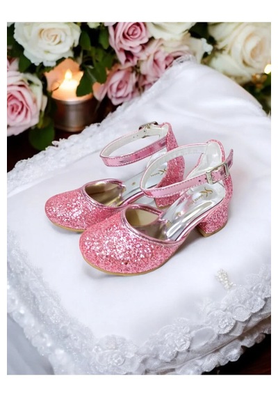 Nese Shoes Kız Çocuk Işıltılı Topuklu Ayakkabı, Kız Çocuk Abiye Ayakkabı Pembe