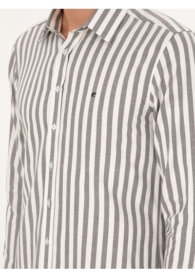 Cacharel Gri Slim Fit Çizgili Pamuk Gömlek