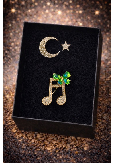 Müzik Temalı Nota Broşu Ve Ayyızdız Broş Hediye Seti
