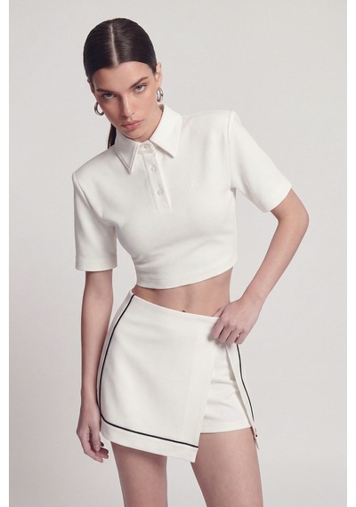 Holly Lolly Vatkalı Polo Yaka Carolyn T-shirt Beyaz