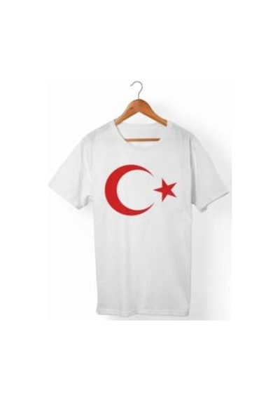 Masho Kids Beyaz Unisex Baskılı Ay Yıldız Tshirt - 29 Ekim Cumhuriyet Bayram Beyaz