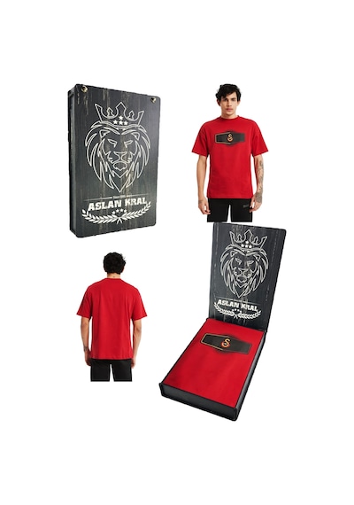 Galatasaray Lisanslı Lazer Aslan Baskılı Gs Logo Kırmızı Erkek T-shirt KIrmızı