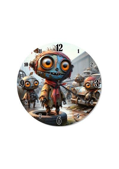 Mavi Sevimli Robotlar Desenli Duvar Saati Çok Renkli