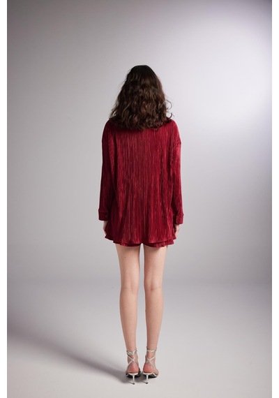 Holly Lolly Düğme Kapamalı Comfy Oversize Gömlek Bordo