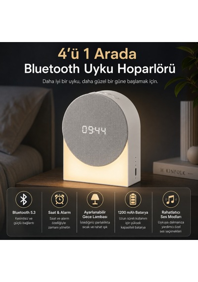 Polham 4in1 Arada Bluetooth Uyku Hoparlörü Gece Lambası, Dijital Saat, Alarm Ve Rahatlatıcı Uyku Sesleri
