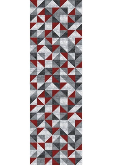Bordo Geometrik Desenli Premium Masa Örtüsü Runner Rnr383n11