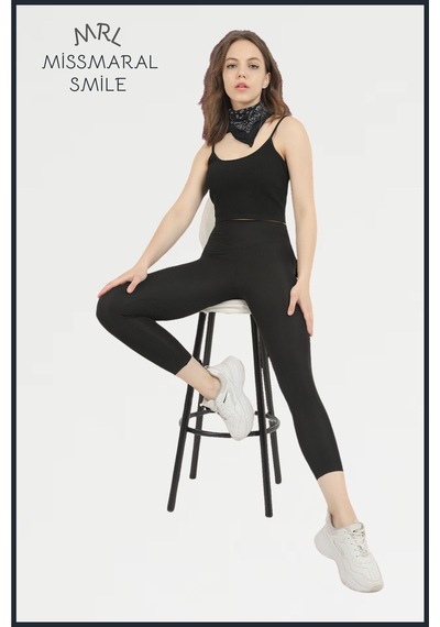 Missmaral Kadın Siyah Yüksek Bel Toparlayıcı Tayt Tam Boy Dalgıç Likralı Kumaş Casual & Comfort 102101 SiYAH