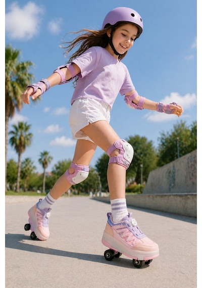 Muggo Sky Çocuk Işıklı Patenli Tekerlekli Sneaker Spor Ayakkabı Pudra