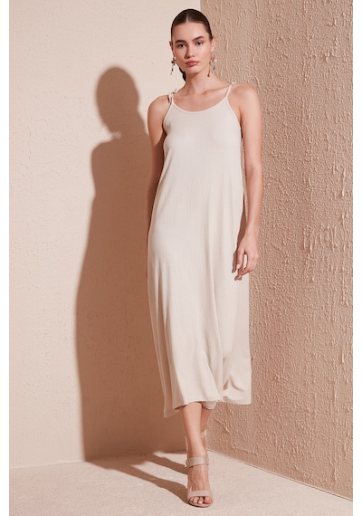 Lela Regular Fit Ip Askılı Uzun Bayan Elbise 5865732 Taş