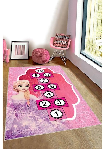 Pembe Kaymaz Taban Seksekli Elsa Kız Çocuk Halısı Ar1478n11