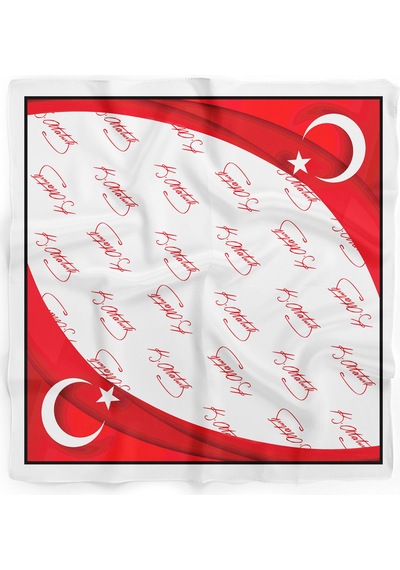 K.atatürk İmzalı Türk Bayrağı Desen Bandana/fular Kırmızı