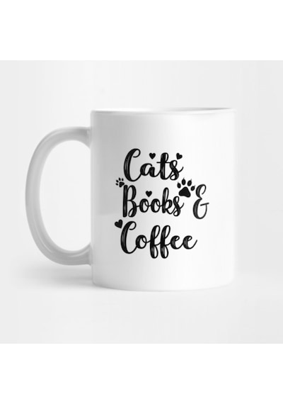 Trend Mug: Kediler Kitaplar Ve Kahve Kupa. Beyaz