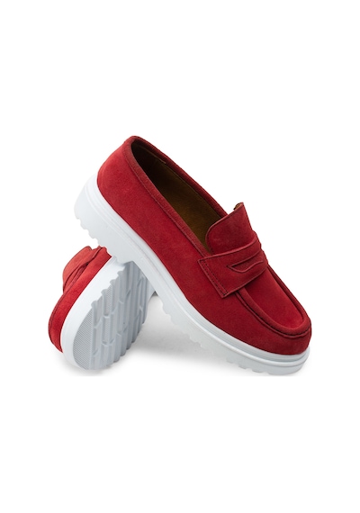 Deery Hakiki Süet Kırmızı Loafer Kadın Ayakkabı - 01903zkrmp01 Kırmızı