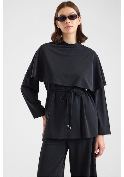 Olcay Şal Aksesuarlı Premium Kumaş Tunik Pantolon Siyah 9470-tk