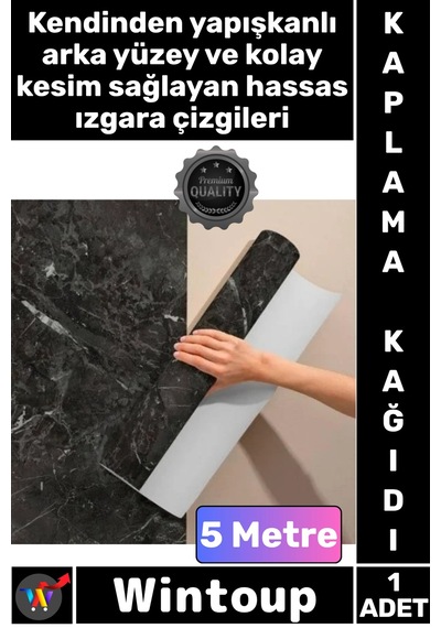 Kaplama Su Geçirmez Mutfak Tezgah Folyo Siyah Şık Mermer Desenli Yapışkanlı Kaplama Kağıdı 5 Metre