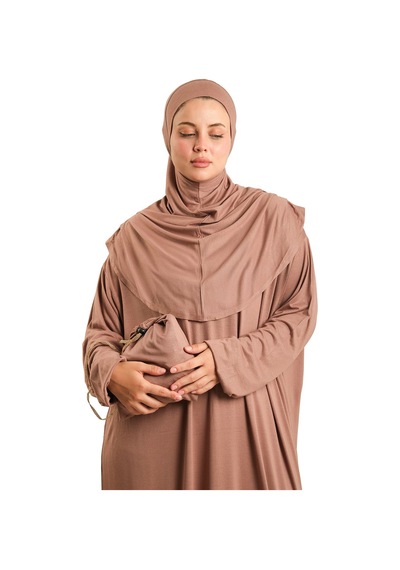 Hürrem Bone Tek Parça Namaz Elbisesi Viskon Düz 2503 10 Vizon