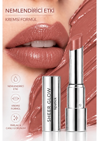 Pierre Cardin Sheer Glow Lipstick - Parlak Bitişli Nemlendirici Ruj - Hidden Rose - 019 0