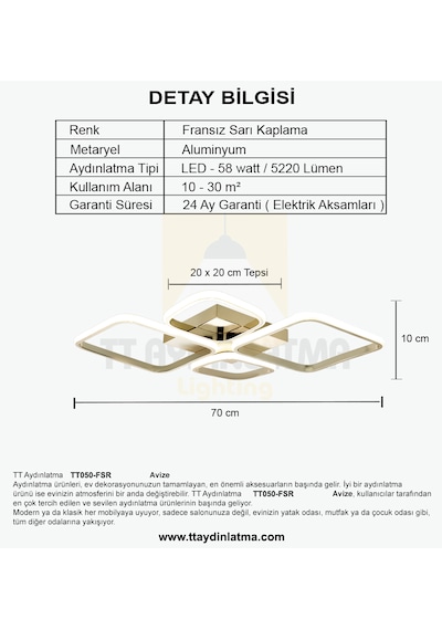 Tt050-fsr Tt Ayd Gün Işığı Fransız Sarı Kaplama Led Avize Rose Gold