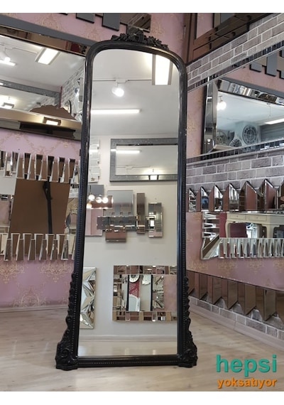 Matmazel Model Siyah Renk Ayaklı Varaklı Boy Aynası