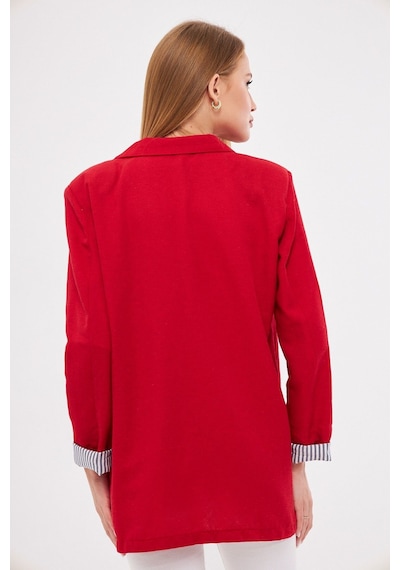 Armonika Kadın Kırmızı Kruvaze Yaka Kolu Katlama Detaylı Oversize Vatkalı Blazer Ceket Arm-25k001015