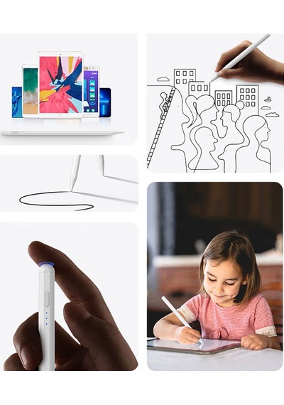 Subutu Pencil 10 Magnetik Şarj Ve Eğim Özellikli Dokunmatik Çizim Kalemi-beyaz