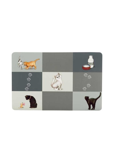 Trixie Kedi Figürlü Mama Ve Su Kabı Servis Altlığı 44x28cm Gri