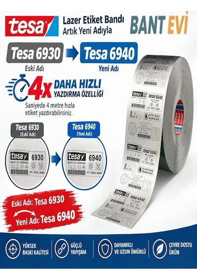 Tesa 6930 Lazer Etiket Bandı Gri 5metre Tesa® 6940 Gümüş Gri
