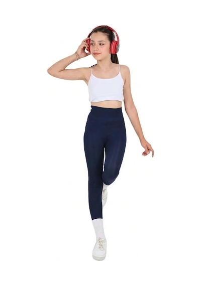 Erdem Kıds Kız Çocuk Okul Yüksek Bel, Koşu, Yürüyüş, Casual, Spor, Atletik, Egzersiz, Fittness Tayt Lacivert Lacivert
