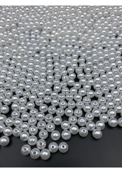 8mm Beyaz Renk Lüks / Lüx Kaplama Plastik Inci Boncuk ,takı Yapım Boncuğu 50gr, 200 Adet