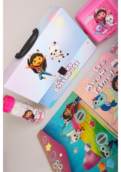 X Dekomus Lisanslı Gabby S Dollhouse Premium Kırtasiye Seti Saplı Çanta,boyama Kitabı,resim Defteri,bloknot, Altın