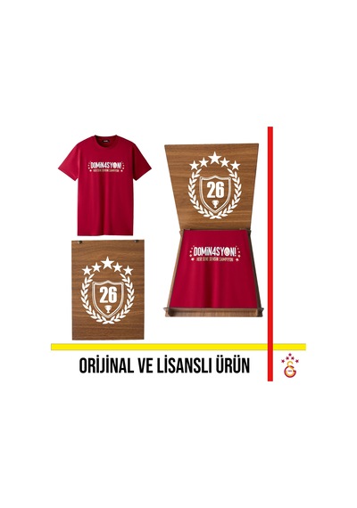 Galatasaray Lisanslı 2026 Şampiyonluk Dominasyon Kırmızı Tişört 26 Şampiyonluk Kutulu
