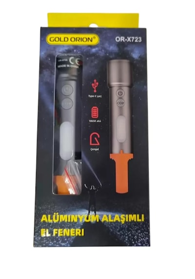 Go İthalat El Feneri X723 Cb-x723 Taktik Feneri Askeri Meşale Gri - Turuncu