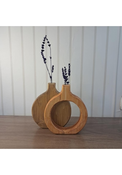Rustik Ahşap Vazo Seti, El Yapımı Masif Çam, Antik Meşe, 18x18 Cm, 2 Parça, Minimalist İskandinav Tarzı, Dekorat Diğer