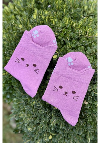 Lousocks Unisex Kedi Kulaklı Pati Desenli Pembe Soket Çorap