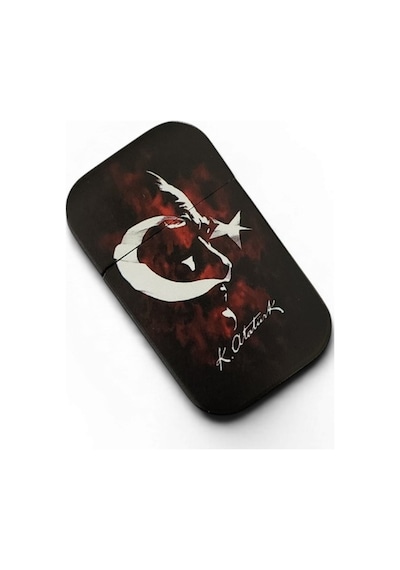 Türk Bayrağı Silüeti Ve Atatürk İmzalı Siyah Metal Çakmak - Minimalist Milli Tasarım Çok Renk