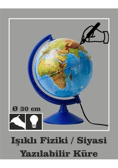 Gürbüz 41301 Işıklı Fiziki Siyasi Harita Dünya Küre 30 CM