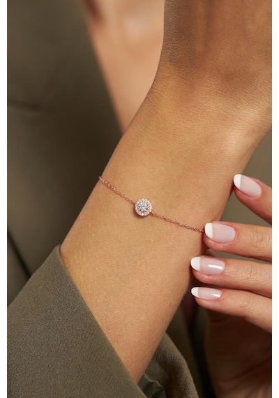 Roza Silver Zirkon Taşlı Rose Tektaş Anturaj Minimal Gümüş Bileklik