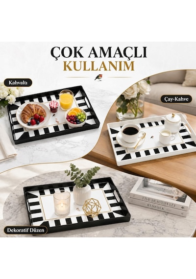 2'li Servis Tepsisi Seti - 38 X 28 X 3,5 Cm Büyük Boy Sunum Tepsisi - Siyah Beyaz Çizgili Desen - Kulplu Plastik Kahvaltı Çay Kahve İkram Seti - Mutfak Salon Balkon Ve Davet Kullanımı 2'li Servis Tepsisi Seti - 38 X 28 X 3,5 Cm Büyük Boy Sunum Tepsisi - Siyah Beyaz Çizgili Desen - Kulplu Plastik Kahvaltı Çay Kahve İkram Seti - Mutfak Salon Balkon Ve Davet Kullanımı