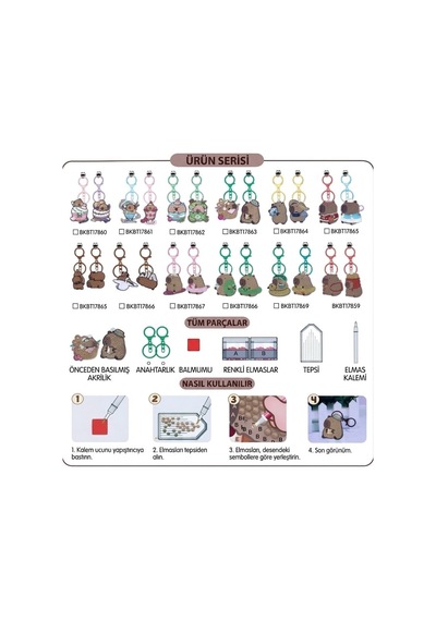 5d Elmas Taş İşlemeli Anahtarlık & Çanta Charmı 2'li Set 5x6 Cm Diamond Painting Keychain & Bag Charm Bkbt17858
