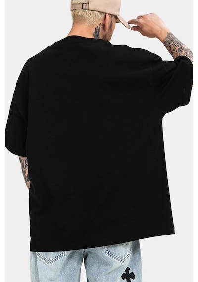 Unisex Hoodie Baskılı T-shirt Siyah