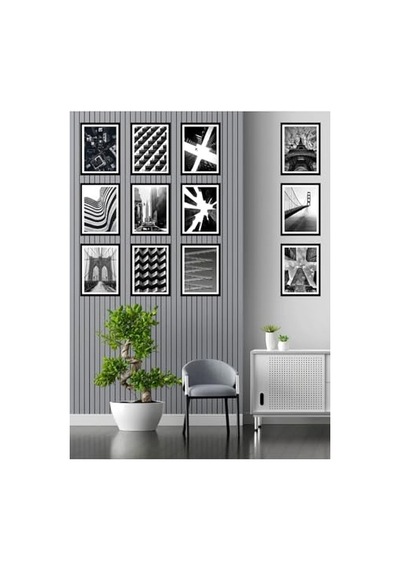 Dekorize Mdf Tablo Seti 12 Parça 3mm - Siyah Beyaz Salon Oturma Yatak Odası Için Duvar Dekoru, Model3 Room7