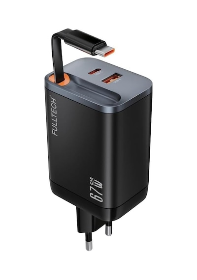 67w Pro 1 Usb-a,1 Usb-c Port 1 Usb-c Kablo Çoklu Usb Şarj Cihazı 2 Port Hızlı Akıllı Priz Siyah